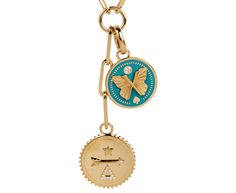 Solid and substantial, this Foundrae necklace will become your everyday talisman. Hanging from the 18K yellow gold refined clip extension at the base of the 18K yellow gold classic fob clip chain is a round, 18K yellow gold and diamond medallion. A turquoise ceramic butterfly pendant connects to the belcher chain with a removable 18K yellow gold push gate annex link. With its bold, emblematic presence, it's a perfect necklace to wear every single day. The star represents energy and divine guidan Luxury Butterfly Charm Pendant Jewelry, Luxury Jewelry With Butterfly Charm Pendant, Luxury Jewelry Pendant With Butterfly Charm, Luxury Pendant Jewelry With Butterfly Charm, Luxury Yellow Gold Medallion Charm Necklace, Luxury Gold Plated Medallion Charm Necklaces, Luxury Gold-tone Charm Jewelry, Luxury Charm Necklaces With Logo, Luxury Medallion Jewelry With Logo Charm