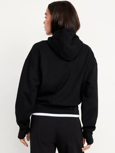 drawstring hood long blouson sleeves rib-knit trim pullover style loose fit hits below waist models are approx.  5'9" and wear sizes s (4), l (12) and xl (18)machine wash according to the care instruction label Sportswear Hoodie With Ribbed Waistband For Fall, Sporty Hoodie With Drawstring Hood And Crew Neck, Athleisure Fleece Hoodie With Drawstring, Sporty Hoodie With Ribbed Waistband For Fall, Sporty Crew Neck Hoodie With Drawstring, Sportswear Sweatshirt With Ribbed Waistband For Streetwear, Sporty Cozy Fit Sweatshirt With Drawstring Hood, Ribbed Waistband Sweats For Winter Streetwear, Athleisure Sweats With Ribbed Cuffs For Winter