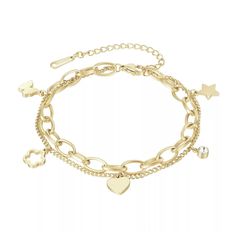 Versatile and gorgeous! Our Chain Link Bracelet with Charms in 18k Gold Plating or Rhodium makes the perfect gift for mom, your bestie, your sister, or yourself! The look begins with a large link chain. It has added five small charms with different shapes. So long as it fits, anything goes! An extender chain makes this piece adjustable. - Metal: Stainless Steel.- Plating: 18k Gold Plated or Rhodium.- Chain Length: Aprox. 16.5 cm, 6 cm extension.- Charms Dimension: Aprox. 8 mm.Ships in a Balara G Gold-tone Metal Chain Bracelet With Charms, Gold-tone Charm Bracelet With Adjustable Chain, Gold-tone Charm Bracelet With Adjustable Oval Link Chain, Gold-tone Chain Link Charm Bracelet, Bracelet With Charms, Gold-tone Metal Chain Link Charm Bracelet, Stainless Steel Plate, Gold Charm Bracelet, Small Charms