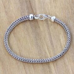 Sterling Silver Chain Bracelet Fair Trade Bali Jewelry - Naga Champion | NOVICA Silver Necklace Designs, Bali Jewelry, Silver Jewelry Diy, Mens Bracelet Silver, Fine Silver Jewelry, Mens Silver Necklace, Silver Jewelry Earrings, Necklace For Girlfriend, Silver Ornaments