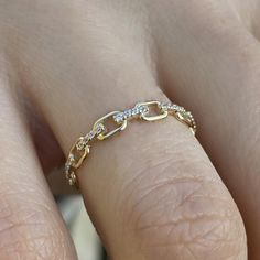 14k Solid Gold Open Link Ring Gold Chain Link Ring Link | Etsy Diamond Stackable Chain Ring For Promise, Diamond Jewelry With Ring Detail For Promise, Diamond Ring Jewelry For A Promise, Diamond Promise Ring Jewelry, Dainty Rings With Diamond Accents And Cubic Zirconia, Dainty Cubic Zirconia Rings With Diamond Accents, Fine Jewelry With Cubic Zirconia And Ring Detail, Dainty Open Band Ring With Diamond Accents, Stackable Open Chain Ring For Promise