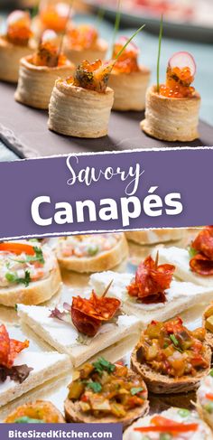 an image of some food that is in the shape of canapes with text overlay