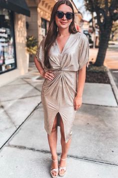 Foil Midi Dress | Sophie & Trey Cute Trendy Dresses, Online Clothing Boutiques, Dress Store, Dress Satin, Flutter Sleeve Dress, Crop Top Sweater, Maxi Dresses Casual, Bodycon Midi, Floral Romper