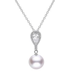 Sparkling white topaz stones adorn this freshwater cultured pearl drop necklace, making it a luminous accessory for every occasion. Sparkling white topaz stones adorn this freshwater cultured pearl drop necklace, making it a luminous accessory for every occasion. Clasp: lobster-claw Nickel free Metal: sterling silver Chain length: 20 in. + 2-in. extender Packaging: boxed Plating: rhodium Finish: polished Pendant size: 1.1 in. x 0.45 in. Chain type: cableSTONE DETAILS Stone type: white topaz Tota Luxury Drop Pearl Necklace, Elegant Gemstone Drop Necklace For Anniversary, Elegant Teardrop Drop Necklace For Anniversary, Elegant Pear-shaped Drop Necklace In Diamond White, Classic White Gold Drop Bridal Necklace, Elegant Briolette Gemstone Drop Necklace, White Gold Pearl Pendant Necklace In Drop Shape, Elegant Pear-shaped Bridal Necklace For Formal Occasion, Formal Pear-shaped Pearl Necklace