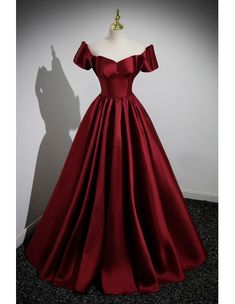 10% off now! Shop simple satin burgundy long ballroom evening gown with short sleeves online. Sheprom offers formal, party, casual & more style dresses to fit your special occasions. Formal Dresses For Ball, Prom Dresses For 11-12, Crimson Ball Gown, Red Prom Dresses With Sleeves, Red Satin Ball Gown, Dark Red Flowy Dress, Elegant Ball Gowns Evening Dresses, Short Sleeve Gown For Prom Season, Formal Short Sleeve Gown For Prom Season