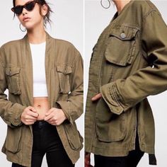 New With Tags Free People Olive Moss Green Cargo Military Jacket. Chill Out In The ‘In Our Nature Olive Utility Jacket’. This Oversized Mid Length Jacket Features A Utilitarian Look, Four Pockets, And A Removable O-Ring Belt To Tie It All Up. Cotton. Size Small: Details & Fit Structured Cotton Weave D-Ring Belt Around Waist Oversized Military Utility Jacket, Khaki Military Utility Jacket With Multiple Pockets, Green Military Style Cotton Utility Jacket, Oversized Hooded Jacket, Olive Cotton Military Style Utility Jacket, Army Coat, Cropped Military Jacket, Olive Military Jacket, Olive Cotton Military Utility Jacket