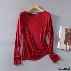 Olivia Mark - Silk Knit Long Sleeve Classic Round Neck Slim Fit Base Shirt Made of Mulberry Silk Silk Knit, Knit Long Sleeve, Mulberry Silk, Types Of Collars, Types Of Sleeves, Round Neck, Slim Fit, Sleeve Length, Crew Neck