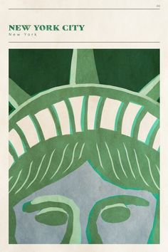 an image of the statue of liberty in new york city, with green and blue colors