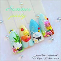 Sea Nail Art, Tropical Nail Designs, Disney Acrylic Nails, Food Nails, Sea Nails, Fruit Nail Art, Summer Nails Beach, Fruit Summer