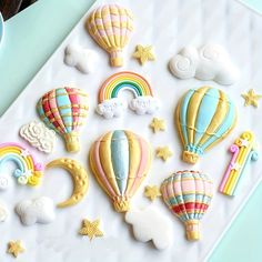 decorated cookies in the shape of hot air balloons