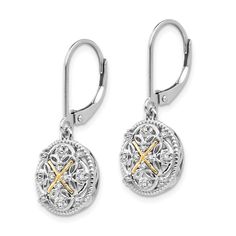 Embrace retro elegance with these stunning Sterling Silver Gold Diamond Vintage Earrings. Crafted with a combination of sterling silver and 14k yellow gold, these earrings feature a dazzling 1/8 carat diamond at the center, adding a touch of luxury to any ensemble.The vintage-inspired design of these earrings is sure to turn heads and make a statement. The delicate details and intricate craftsmanship create a timeless look that will never go out of style. With an average weight of 3 grams and a Leverback Earrings, Women Diamond, Art Deco Diamond, Gold Accent, Fine Jewellery Earrings, Silver Earrings Dangle, Vintage Diamond, Silver Diamonds, Gold Material