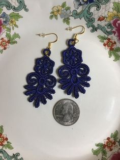 Lace Earrings Embroidered Earrings Dainty Earrings - Etsy Embroidered Blue Earrings For Gift, Elegant Embroidered Earrings, Elegant Embroidered Wedding Earrings, Eagles Colors, Embroidered Earrings, Lace Earrings, Earrings Dainty, Blue Springs, Earring Crafts