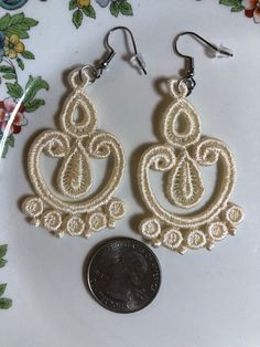 Lace Earrings Embroidered Earrings Ivory Earrings Dangle - Etsy White Filigree Drop Earrings, White Bohemian Filigree Earrings, Handmade Cream Dangle Earrings, Embroidered White Jewelry For Party, White Embroidered Jewelry For Party, Elegant Embroidered Earrings, Elegant Embroidered Wedding Earrings, Eagles Colors, Embroidered Earrings