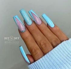 Blue Wedding Nails, Nail Square, Blue Coffin Nails, Sassy Nails, Blue Acrylic Nails, Fancy Nails Designs, Nagel Tips, Ombre Acrylic Nails, Glitter Gel Nails