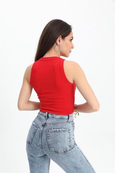 Red Stretch V-neck Tank Top, Red Vest Crop Top For Summer, Red Sleeveless Stretch Crop Top, Trendy Red Sleeveless Tank Top, Red Fitted Casual Camisole, Red Sleeveless Crop Top For Spring, Red Trendy Camisole Crop Top, Red Fitted Camisole Crop Top, Red Vest Crop Top For Spring