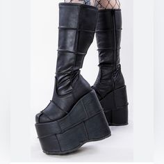 Black Extra Tall Platforms Back In Stock! Questions? Leave A Comment Below! Black Gothic Heels With Closed Toe, Edgy Black High Ankle Wedge Boots, Black Gothic Platform Boots For Spring, Gothic Black Closed Toe Heels, Black Ankle-high Wedge Boots With Chunky Platform, Black Gothic Platform Boots With Reinforced Heel, Gothic Black Platform Boots With Reinforced Heel, Black Gothic Platform Boots With Closed Toe, Black Gothic Closed Toe Platform Boots