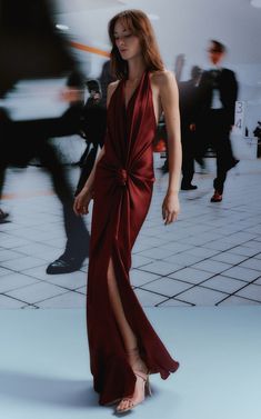 Jazmin Gathered Satin Maxi Dress By Silvia Tcherassi | Moda Operandi Red Satin Dress, Casual Evening, Satin Maxi, Gala Dresses, Satin Maxi Dress, Halter Maxi Dresses, Burgundy Dress, Fall 2024, Satin Dresses