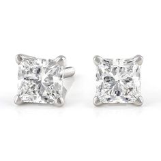 Prazana® Lab-Grown Diamonds 1.00ctw princess cut white lab-grown diamond, rhodium over 18k white gold stud earrings. Measure approximately 3/16"L x 3/16"W and have screw back backings. IGI certified E-F color, SI clarity minimum. Princess Cut Lab Grown Diamond Jewelry With Accents, Lab Grown Diamond Jewelry With Princess Cut Diamond Accents, Silver Radiant Cut Diamond Earrings, Princess Cut Lab-grown Diamond Jewelry In Diamond White, Square Cut Lab Grown Diamond Jewelry For Anniversary, Fine Jewelry With Princess Cut Lab Grown Diamond, Anniversary Jewelry With Square Cut Lab Grown Diamond, Fine Jewelry With Lab Grown Princess Cut Diamond, Silver Radiant Cut Diamond Earrings For Formal Occasions