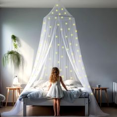 PRICES MAY VARY. Polyester 67 GLOW IN THE DARK STARS! Light up your bedroom with our canopy bed curtains. Let stars absorb light, make room completely dark and enjoy the galaxy! GIRLS ROOM DECOR! Our decorative canopies are designed with one overlapping opening for ease of entrance and provide a luxurious or cozy bedroom atmosphere. SETUP IN SECONDS! Free hanging kit included, hang the bed canopy in seconds with the adhesive ceiling hook. Our canopy size is 400 x 90 x 22 inch, weighs 0.9 lb and Net Room, Bedroom Tent, Hanging Bed Canopy, Bed Canopy With Lights, Girls Bed, Bed Hanging, Canopy Bed Curtains, Galaxy Lights, Bed Tent