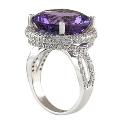 Stamped: 14K White GoldTotal Ring Weight: 9.0 GramsRing Length: N/ARing Width: N/AGemstone Weight: Total Natural Amethyst Weight is 12.31 Carat (Measures: 15.83x15.85 mm)Color: PurpleDiamond Weight: Total Natural Diamond Weight is 1.50 CaratColor: F-G, Clarity: VS2-SI1Face Measures: 19.52x19.72 mmSku: [702199W] Luxury Multi-stone Amethyst Wedding Ring, Luxury Purple Gemstones With Halo Setting, Purple Sapphire Ring With Prong Setting For Formal Occasions, Elegant Multi-stone Amethyst Ring Gift, Timeless Purple Gemstone Rings, Purple Amethyst Rings For Formal Occasions, Lavender Amethyst Ring For Formal Occasions, Purple Sapphire Ring With Brilliant Cut, Luxury Purple Sapphire Ring With Diamond