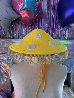 Custom Festival Hats are the perfect festival accessory!  Choose from a variety of colors, rhinestones , & fringe! Customers order can add disco ball tiles , feather trim, fur, & more!  Hats are made to order with love and take about 2-4 weeks to process and deliver depending on hat stock and my current order queue.  *Cost per hat varies on materials.* Hats are made with circle rhinestones only. Star heart or other shapes are custom. DM for custom shape. Please message me for all Custom Hat Orde Fairy Costume Festival, Carnival Rio Outfit, Purple Mushroom Costume, Rave Mushroom Outfit, Purple Festival Hat, Costume Hat With Rhinestones For Festivals, Mushroom Headpiece, Mushroom Rave Outfit, Mushroom Costume Diy