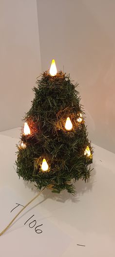 a small christmas tree with lights on it