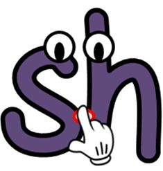 the letter s with two eyes and one hand on it's side, pointing at something