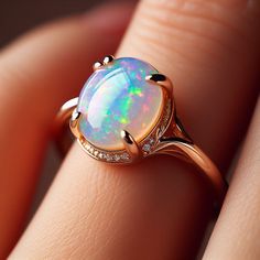 Mexican Fire Opal Ring Natural, Fire Opal Engagement Rings, Opal Ring Designs, Vintage Opal Rings, Opal Rock, Moonstone Engagement Ring Rose Gold, Fire Opal Engagement Ring, Gemstones Rings, Unique Jewelry Vintage