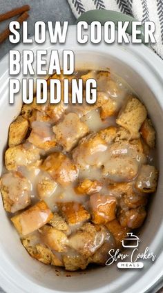 a close up of a bowl of bread pudding