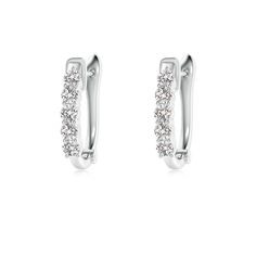 These classic hinged hoop earrings are designed in 18k white gold. They are embellished with brilliant round diamonds that are secured in prong settings. Classic Silver Small Hoop Diamond Earrings, Classic Diamond White Hoop Huggie Earrings, Classic Silver Channel Set Huggie Earrings, Classic Silver Huggie Earrings Channel Set, Classic Hoop Earrings With Diamond Accents, Classic Silver Huggie Earrings With Diamond Accents, Classic Silver Hoop Diamond Earrings, Classic Sterling Silver Hoop Earrings With Diamond Accents, Classic Diamond Huggie Earrings