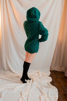 "Hoodie Knit Unisex Sweater with wide hoodie DETAILS - The sweater is knitted from high quality wool yarn - Handmade and Homemade - The model is 170 cm tall (regular S) - The sweater on picture is size L size - As mostly all models in our shop the sweater is loose fit - Colour on photo - green See my color list from others colors Sweater details : L (US 8-10 / EU 36-38 / UK 14-16) Garment measurements of the L laying flat (double to compare to body measurement): - chest (armpit to armpit) in 18. Long Green Knit Sweater, Oversized Green Turtleneck Sweater, Oversized Open Knit Green Sweater, Oversized Hand-knitted Turtleneck Sweater, Green Knit Acrylic Sweater, Chunky Turtleneck Sweater, Chunky Jumper, Cable Knit Cardigan, Oversized Pullover