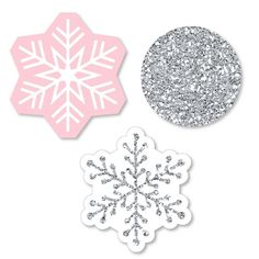 Pink Winter Wonderland Shaped Cut Outs INCLUDES 24-snowflake party shape cut outs - Great for bringing all your DIY party ideas to life! DIY PARTY SUPPLIES: Pink Winter Wonderland shaped cut outs include 24 paper die cuts in three different darty shapes that coordinate with the Pink Winter Wonderland theme. Set of 24 snowflake shapes SIZE 8 pink snowflake paper die cuts (2.25" X 2.5"), 8 silver circle paper die cuts (2" X 2"), 8 silver snowflake paper die cuts (2.25" x 2.5"). The unique design m Pink Winter Wonderland, Snowflake Birthday Party, Winter Wonderland Party Theme, Wonderland Party Decorations, Snowflake Party, Snowflake Cutouts, Winter Wonderland Theme, Diy Party Supplies, Holiday Snowflakes