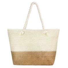 Two Tone Straw Beach Tote Bag, Show your trendy side with this awesome straw beach tote bag. Spacious enough for carrying any and all of your seaside essentials. The straps  helps carrying this shoulder bag comfortably. Perfect as a beach bag to carry foods, drinks, big beach blanket, towels, swimsuit, toys, flip flops, sun screen and more. * Color : White, Beige * Size : 21.6" X 7" X 15.7" * Material : 100% Polyester * One Inside Slip Pocket (6.7" X 5.5") * Zipper Closure * Two Tone Straw Beach Tote Bag Beachy Sand-colored Straw Bag, Trendy Beige Crochet Bag For Beach, Trendy Beige Crochet Beach Bag, Beige Lightweight Straw Bag For Beach, Beige Straw Bag With Large Capacity For Beach Season, Lightweight Beige Straw Bag For Beach, Beige Large Capacity Straw Bag For Beach Season, Large Capacity Beige Straw Bag For Beach Season, Lightweight Beige Straw Bag For Beach Season