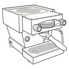 an espresso machine is shown in this black and white drawing