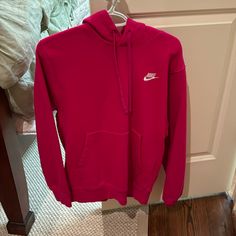 Hot Pink Nike Size Small Hoodie, Never Worn. Hot Pink Nike Hoodie, Nike Long Sleeve Sweatshirt With Drawstring Hood, Nike Casual Hooded Jacket With Drawstring, Nike Fleece Hoodie For Fall, Nike Crew Neck Hoodie For Winter, Nike Hoodie With Drawstring Hood For Fall, Nike Long Sleeve Hoodie, Nike Fall Hoodie With Ribbed Cuffs, Nike Winter Hoodie With Kangaroo Pocket