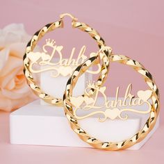 Twist Hoop Earring Personalized Heart Crown Fashion Women Name Earrings -silviax Party Hoop Heart Earrings For Pierced Ears, Party Hoop Heart Earrings, Gold Hoop Heart Earrings For Party, Gold Heart Hoop Earrings For Party, Hoop Earrings For Valentine's Day Party, Trendy Hoop Earrings For Valentine's Day, Mother's Day Heart Hoop Earrings, Mother's Day Heart-shaped Hoop Earrings, Valentine's Day Hoop Earrings For Party