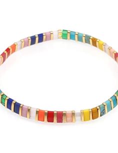 a multicolored beaded bracelet on a white background