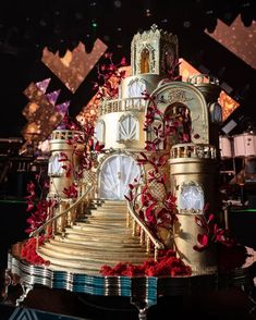 an elaborately decorated clock tower on display