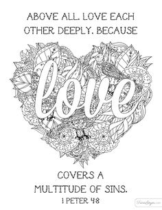 an adult coloring page with the words love and flowers