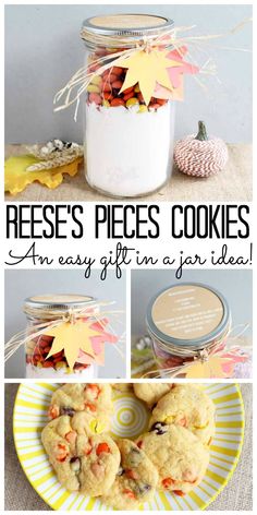 reese's pieces cookies are an easy gift in a jar