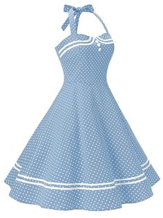 1950s Polka Dot Dress, 1950s Dance Dress, 60s Dresses Vintage, Mexican Gothic, 60's Party, Dresses 50s, Retro Stage, Blue Halter Dress, Vestidos Retro