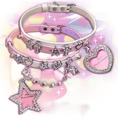 This pink and white PU choker comes in two styles for you to choose from. One features decorations of stars, hearts, a cross, and a heart pendant, while the other features heart and star decorations with a star pendant. Both options are perfect for adding a touch of sweetness and charm to your outfit. Made with high-quality materials, these chokers are perfect for anyone who loves Lolita or kawaii fashion. Add a whimsical and adorable touch to your look with these lovely chokers.  The price is f Pink Accessories Aesthetic, Vtuber Ideas, Cosplay Fashion, Girls Choker, Vtuber Model, Chocker Necklace, Kawaii Jewelry, Y2k Coquette, Kawaii Accessories