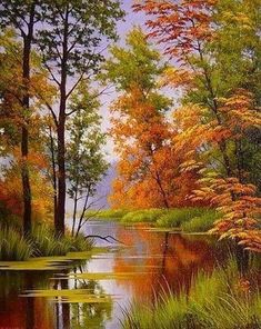 Diamond Painting | Diamond Painting - Lake in Autumn | Diamond Painting Landscapes landscapes | FiguredArt Forest Scenery, Diamond Paint, 3d Painting, Autumn Scenery, Diamond Mosaic, Mosaic Diy, Cross Paintings, Nature Inspired Design, Arte Fantasy