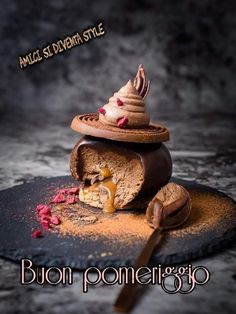 an advertisement for a dessert called buon pomerigoo