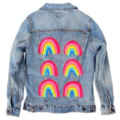 Denim INK CatCoq Artwork on Denim Jacket Rainbow Design Multicolor Denim Outerwear With Graphic Print, Multicolor Graphic Print Denim Jacket, Multicolor Graphic Print Long Sleeve Denim Jacket, Artistic Cotton Outerwear With Graphic Print, Artistic Denim Outerwear For Spring, Artistic Long Sleeve Cotton Denim Jacket, Fun Multicolor Cotton Outerwear, Multicolor Denim Jacket With Graphic Print, Fall Multicolor Denim Jacket With Graphic Print