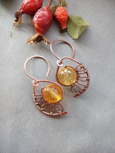 Wire wrap earrings Citrine Earrings  Yellow by ElanorStudio Amber Wire Wrapped Drop Earrings, Handmade Copper Wire Earrings For Gifts, Copper Wire Dangle Earrings As Gift, Handmade Copper Wire Wrap Drop Earrings, Handmade Copper Wire Drop Earrings, Amber Beaded Earrings For Gift, Copper Wire Wrapped Teardrop Earrings As Gift, Bohemian Wire Wrapped Earrings As Gift, Amber Beaded Drop Earrings For Gift