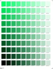 the color chart for green is shown in black and white, with different shades to choose from