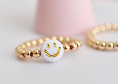 Gold Filled Smiley Face Ring Stacking Rings Beaded Ring - Etsy Cute Adjustable Ring For Everyday, Cute Adjustable Everyday Rings, Cute Gold Stackable Jewelry, Cute Gold Ring Jewelry, Adjustable Playful Gold Jewelry, Playful Ring Jewelry Gift, Playful Smiley Face Jewelry For Gifts, Smiley Face Adjustable Jewelry For Gifts, Cute Adjustable Gold Rings