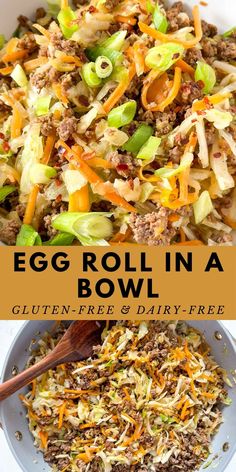 egg roll in a bowl with shredded cheese and vegetables