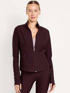 mock neck long sleeves thumbhole cuffs full-zip front zip pockets go-dry wicks moisture fitted hits at hip models are approx.  5'9" and wear sizes s (4), l (12), and xl (18)machine wash according to the care instruction label  . Best Holiday gift for Women , perfect Jackets for Christmas! Sporty Long Sleeve Tops With Zipper Closure, Long Sleeve Sports Tops With Pockets, Fall Half-zip Activewear With Ribbed Cuffs, Sports Long Sleeve Tops With Pockets, Sports Tops With Pockets And Long Sleeves, Casual Fitted Half-zip Track Jacket, Functional Half-zip Track Jacket For Fall, Fitted Functional Outerwear With Zipper, Fitted Functional Outerwear With Zipper Closure